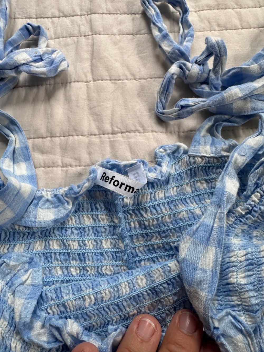 Reformation Cotton Gingham Tie Strap Mini Dress Large - Picture 2 of 5